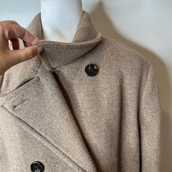 CALVIN KLEIN Wool Blend Pea Coat Double Breasted Spread Collar Beige Oat Size 0X - Picture 4 of 13